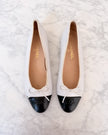 Chanel White Leather Black CC Cap Toe Ballet Flats (41.5)