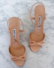 UNWORN Manolo Blahnik Nude Pink Leather Bow Slingback Heels (37)