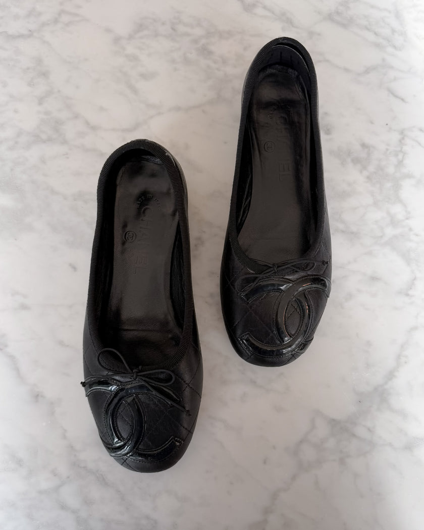 Chanel Cambon Karl Lagerfeld Era Black Ballet Flats (40)