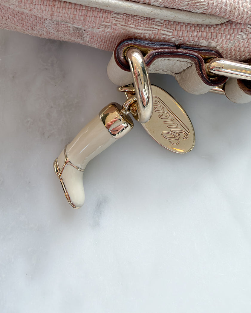 Gucci Jolicoeur Baby Pink GG Monogram Bag with Gucci Equestrian Riding Boot Charm
