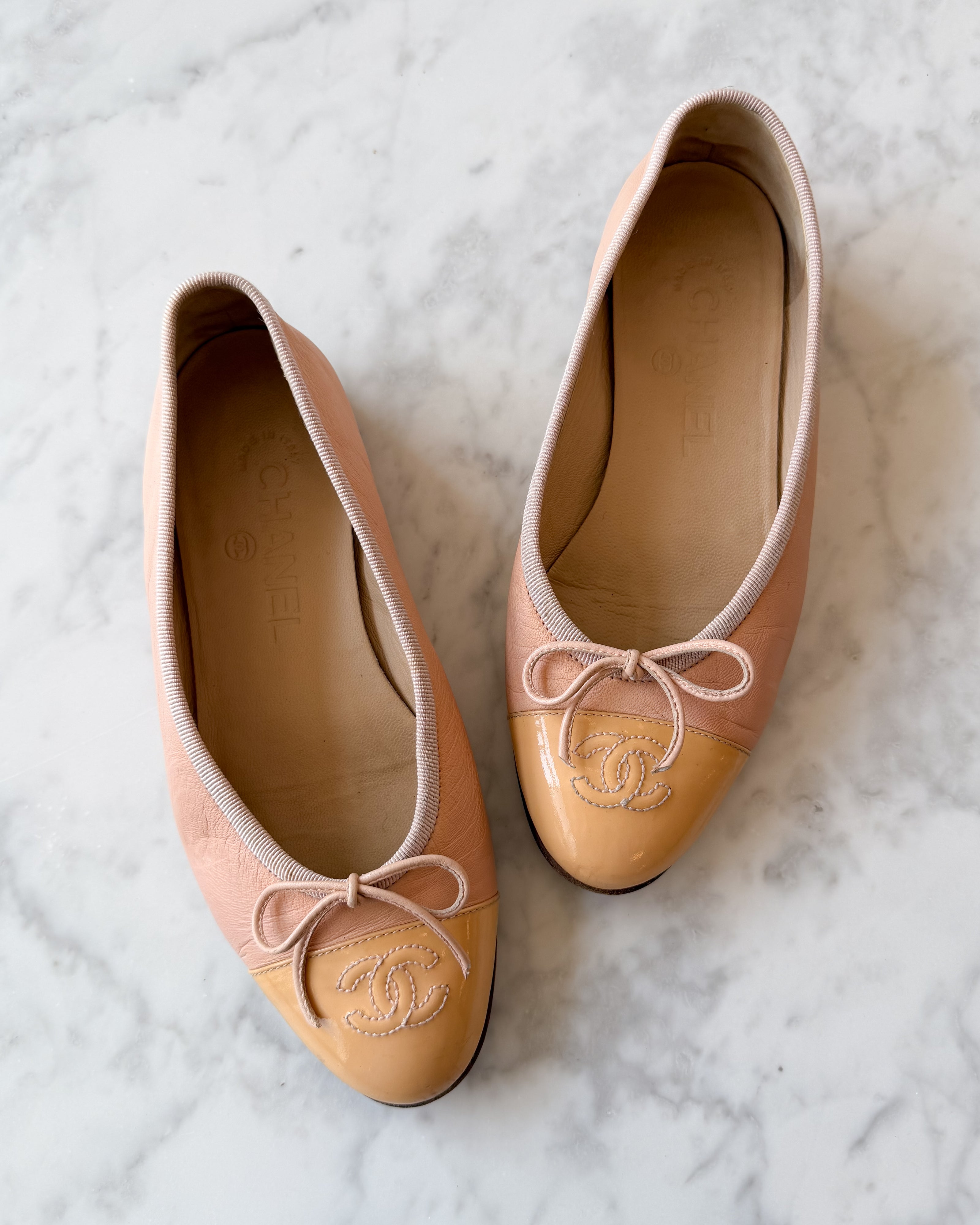 Chanel Powder Pink and Beige Two Tone Ballet Flats (35)