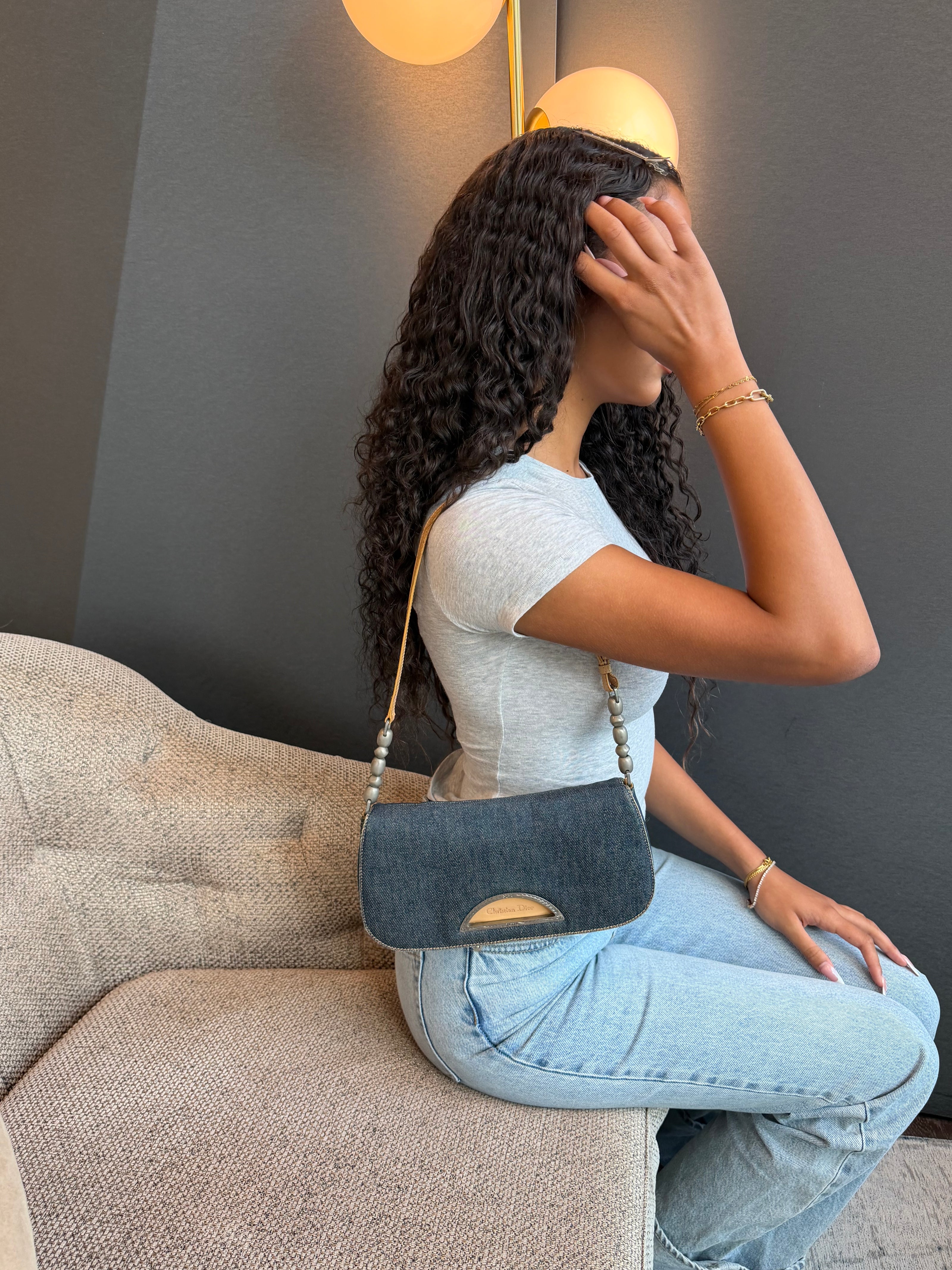 Christian Dior Malice Denim Shoulder Bag with Silver Hardware