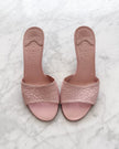 Chanel Pastel Pink Camellia Embossed Leather Mule Heels (36)