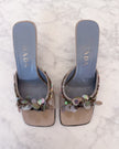 Archival Prada Silver & Baby Blue Satin Sequin Embellished Kitten Heel Mules (38) - VERY RARE