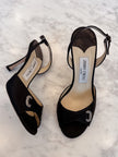 Jimmy Choo Black Satin Destino Heels with Crystal Buckles (36.5) RRP $630