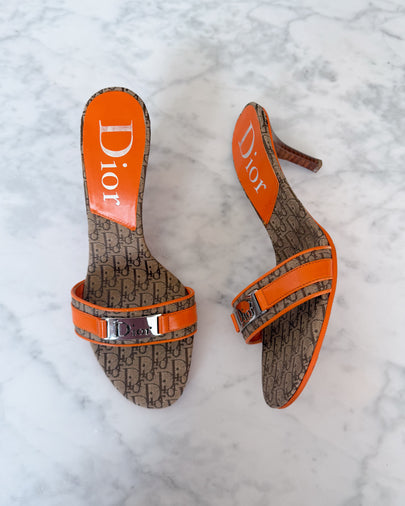 Dior Y2K Diorissimo Monogram Orange Logo Mules (36)