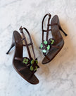 Miu Miu Floral Brown and Mint Green Sandals (39)