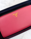 Prada Pink Saffiano Leather Zip Around Wallet with Original Box