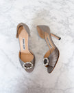 Manolo Blahnik Crystal & Pearl Buckle Slingback Heels (35.5)