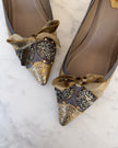 René Caovilla Gold Embellished Kitten Heels with Bows (40)
