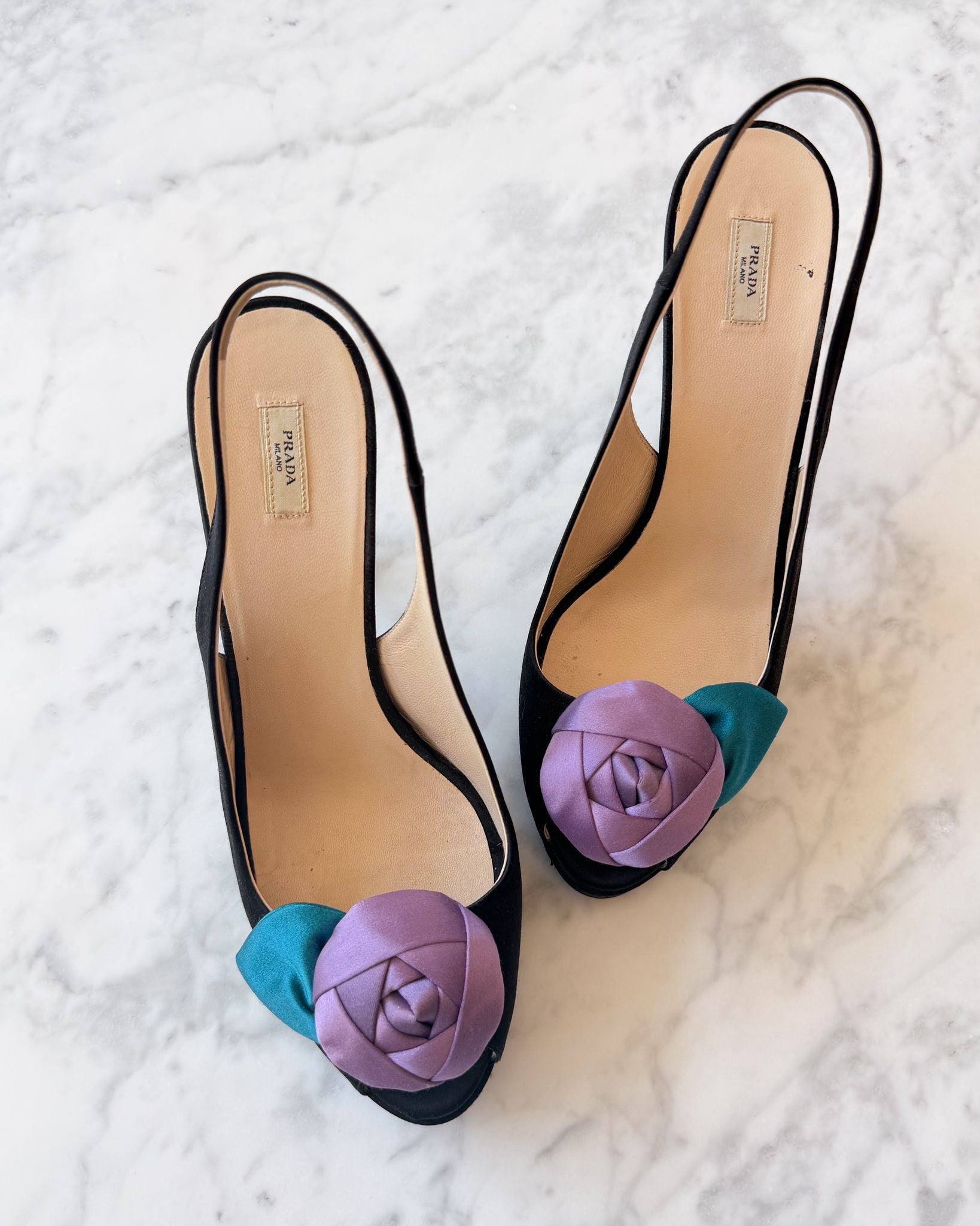 Prada Satin Slingbacks with Rose Detail (39)