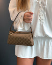 Gucci Bronze Brown GG Monogram Shimmer Satin & Leather Shoulder Bag with Gold Hardware