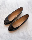 Chanel Black Leather Patent Cap Toe CC Ballet Flats (39)