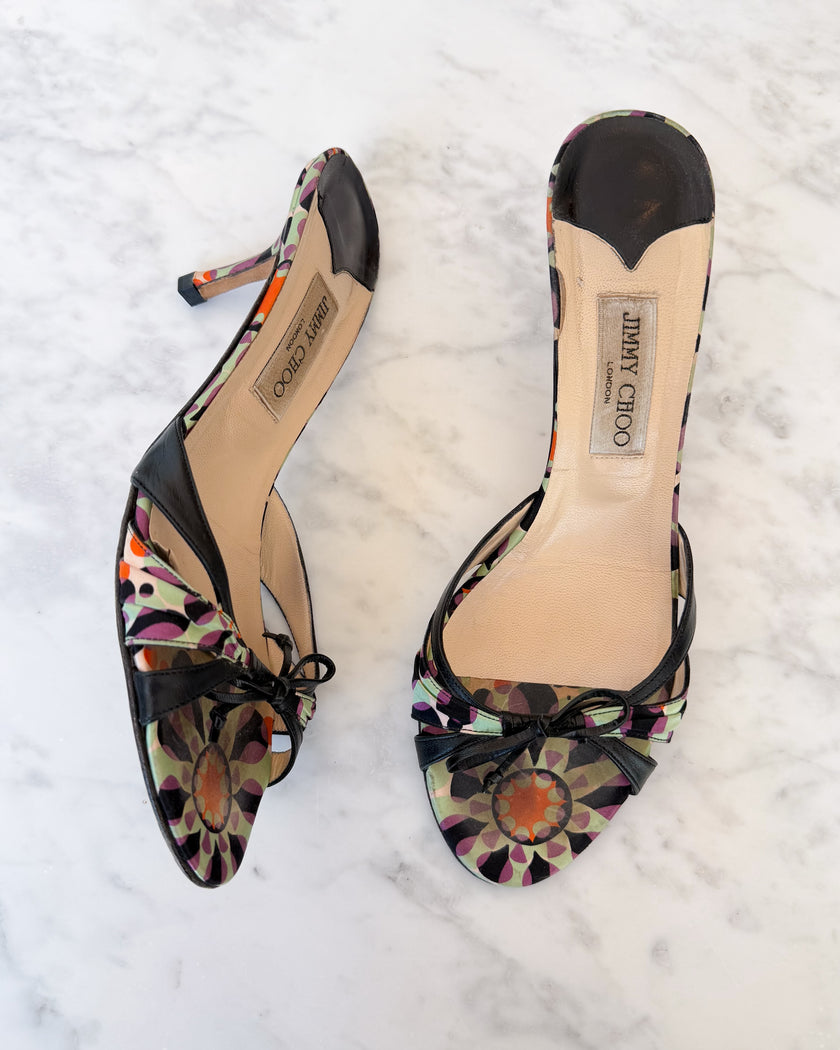 Jimmy Choo Multicolor Print Bow Kitten Heel (40.5)