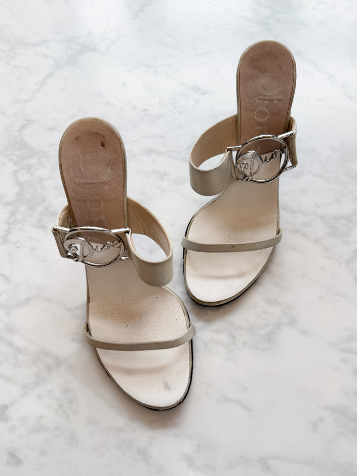 Christian Dior by John Galliano Silver Logo Buckle Mules (37)