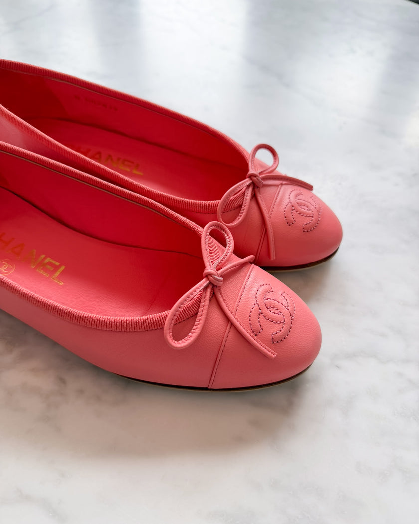 Chanel Raspberry Pink Leather CC Ballet Flats (34.5)