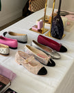 Chanel Burgundy Tweed with Silver Thread & Black Velvet CC Ballet Flats (36.5)