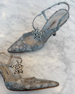 Manolo Blahnik Silver Slingback Heels with Rhinestone Stars (37)