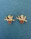 Yves Saint Laurent Vintage Gold-Tone YSL Logo Heart Clip-On Earrings with Red Crystals