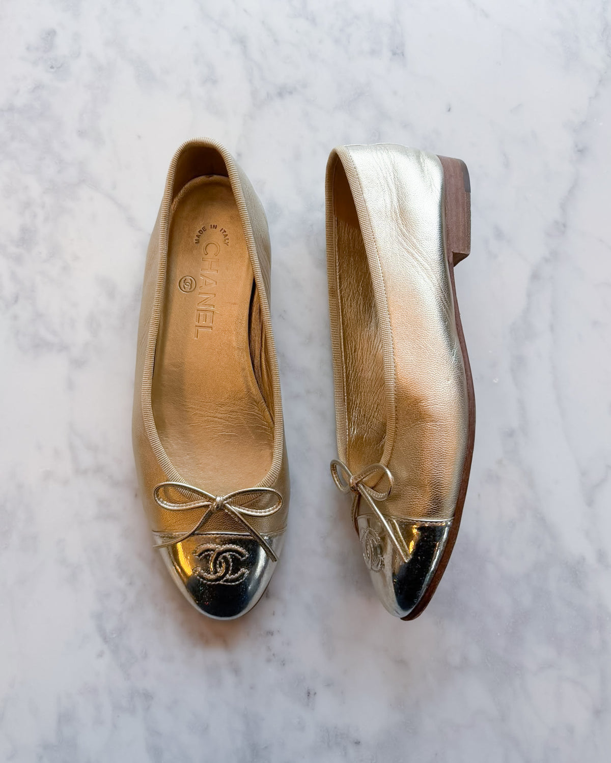 Chanel Metallic Gold Champagne and Silver Holo CC Ballet Flats (36.5) - VERY RARE