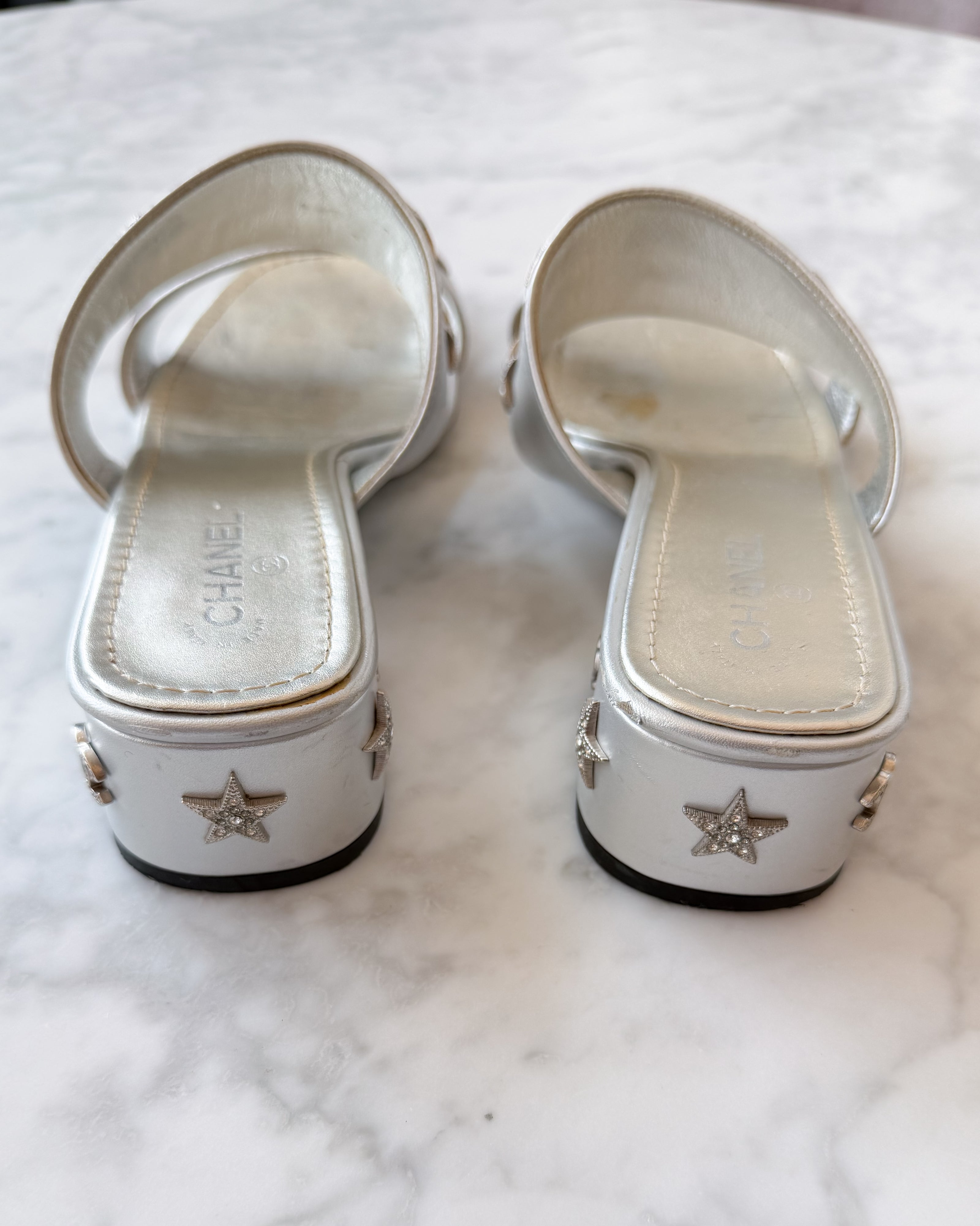 Chanel Star Embellished Slide Sandals (37)