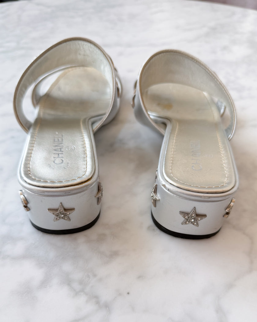 Chanel Star Embellished Slide Sandals (37)