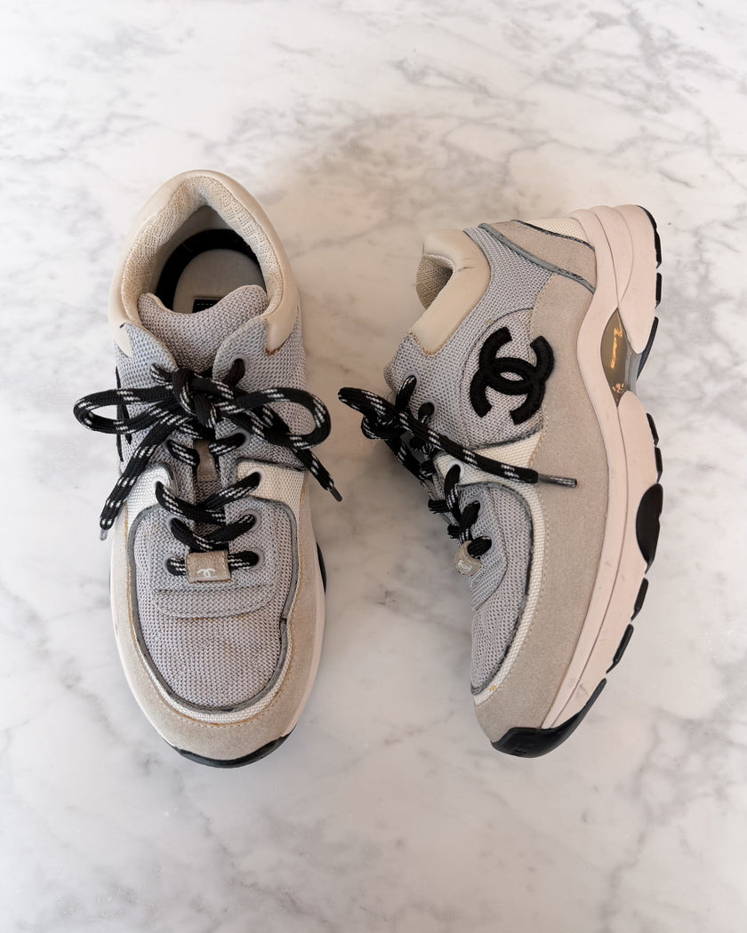 Chanel Grey Suede CC Logo Trainers Model G38299 (36.5)
