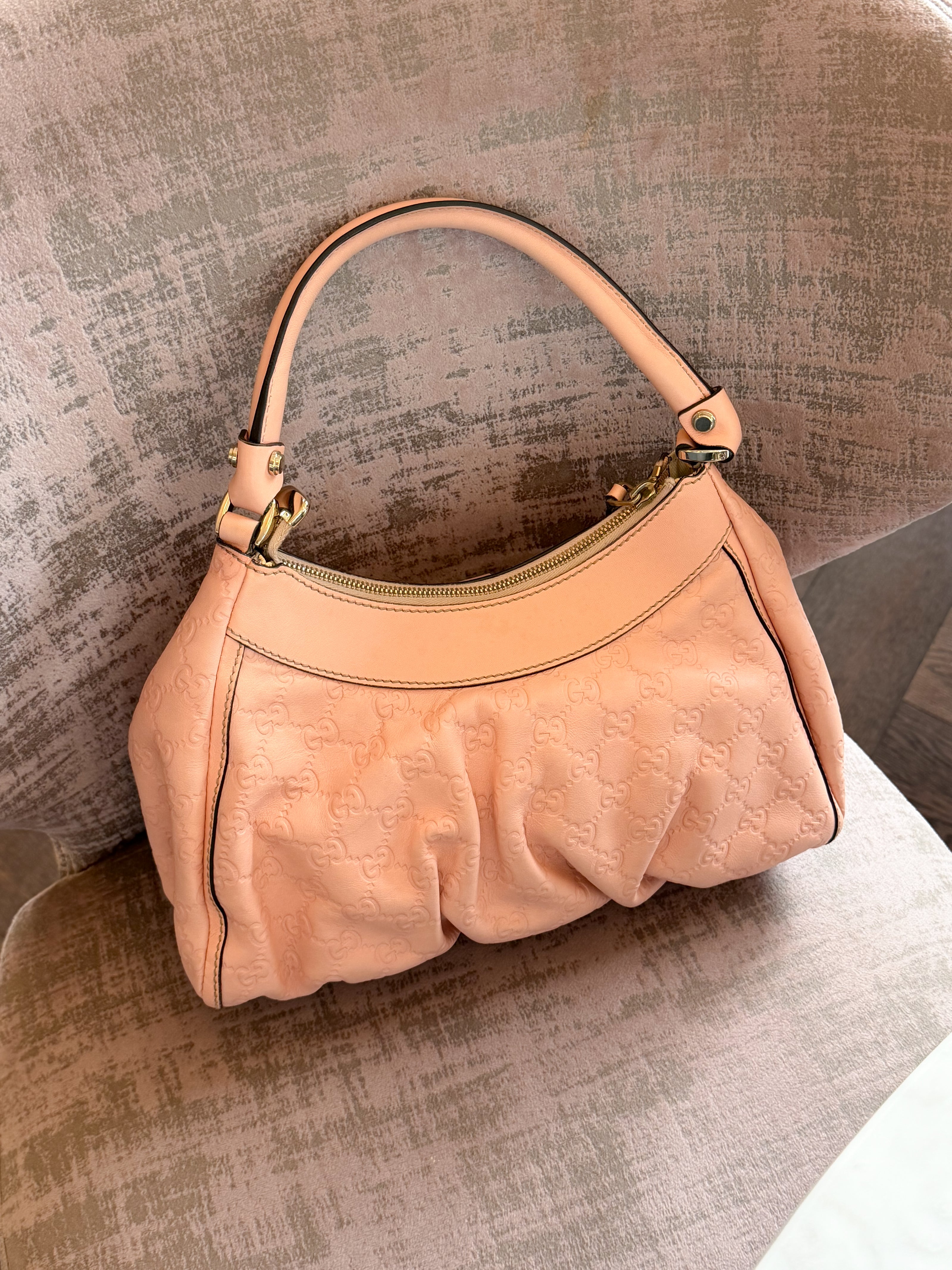 Gucci Vintage Pink Guccissima Leather D-Ring Shoulder Bag