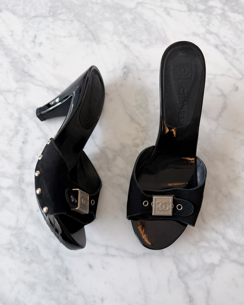 Chanel Silver CC Buckle Mules (EU 37)