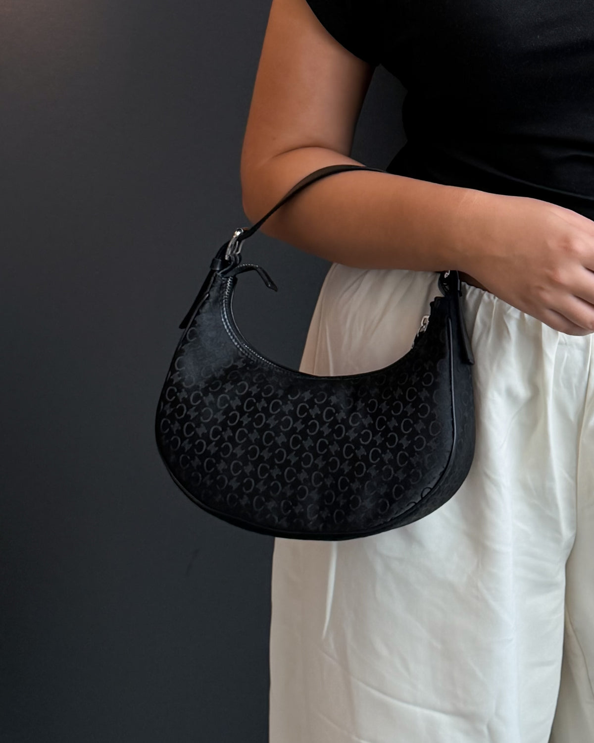 UNWORN Celine Ava Black C Macadam Monogram Shoulder Bag