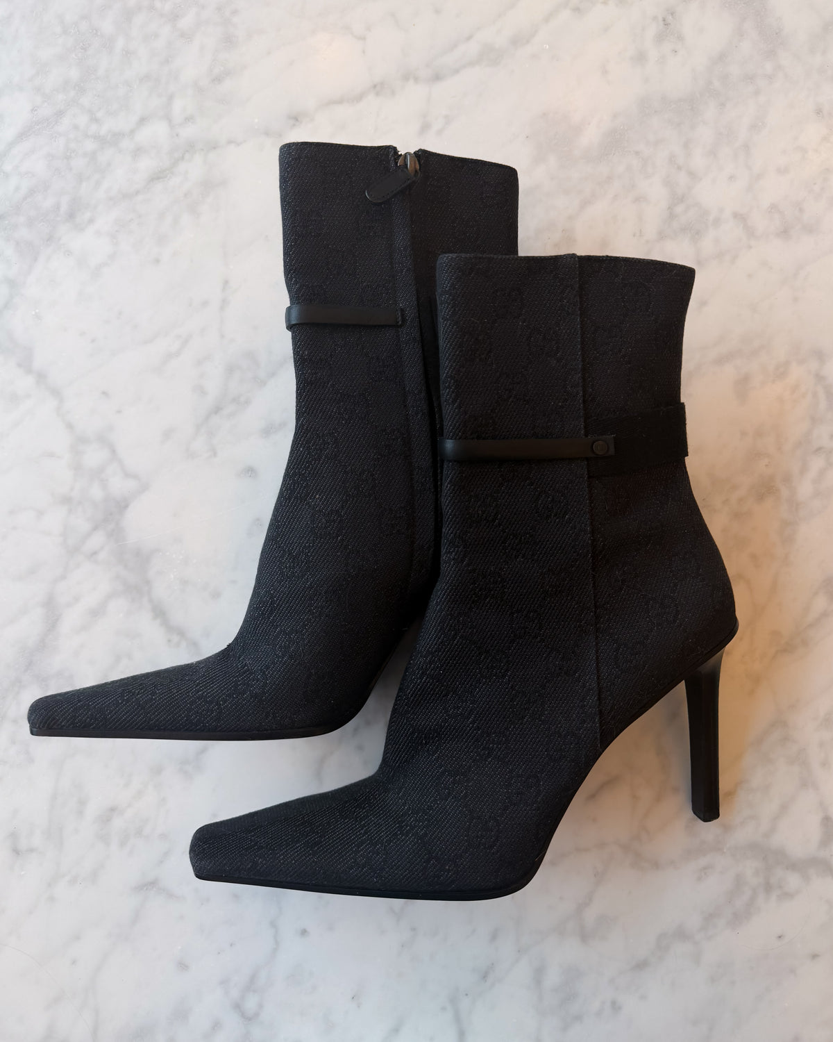 Gucci Charcoal GG Monogram Canvas Ankle Boots (39)