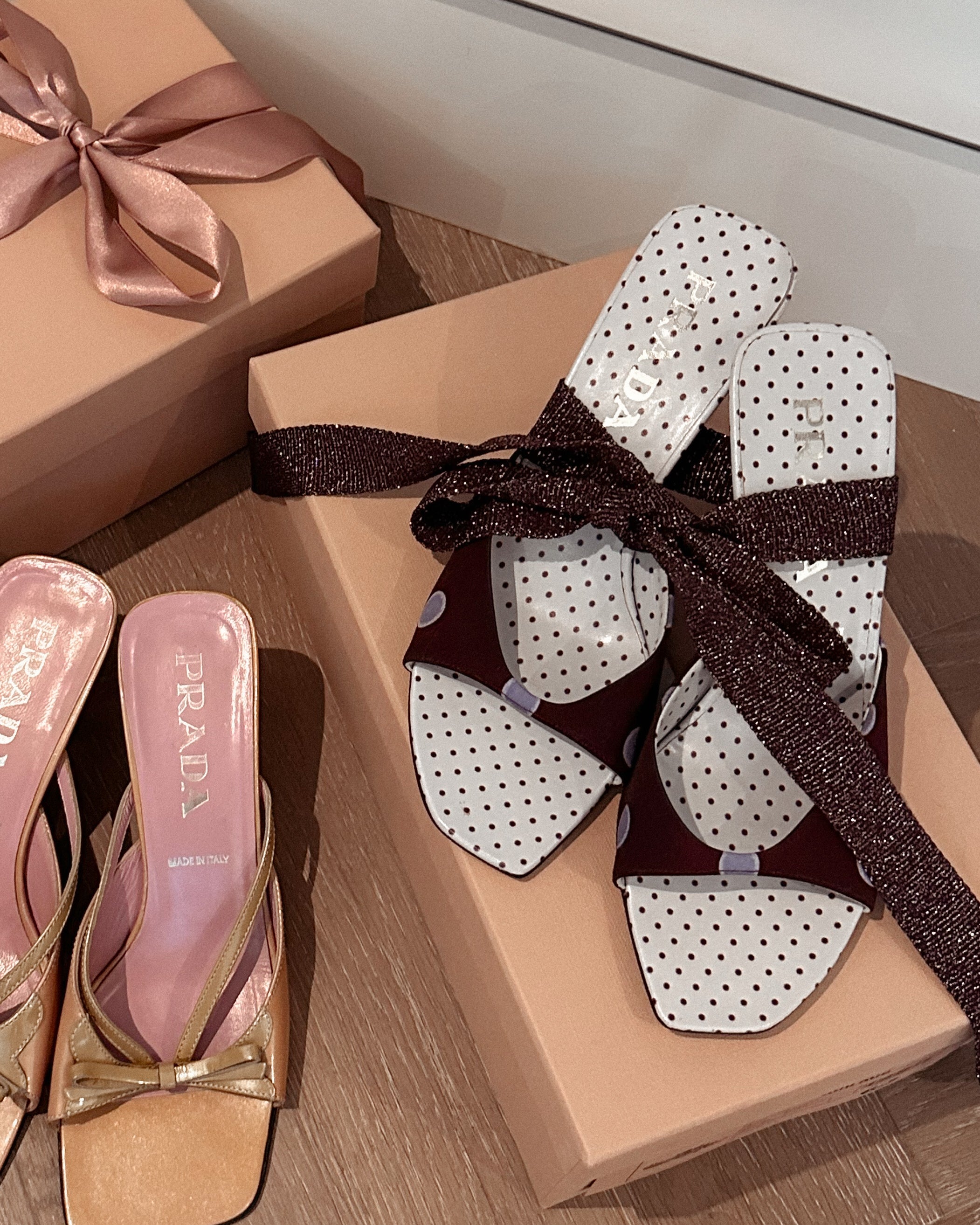 Prada Polka Dot Kitten Heel Mules 2000s (36.5)