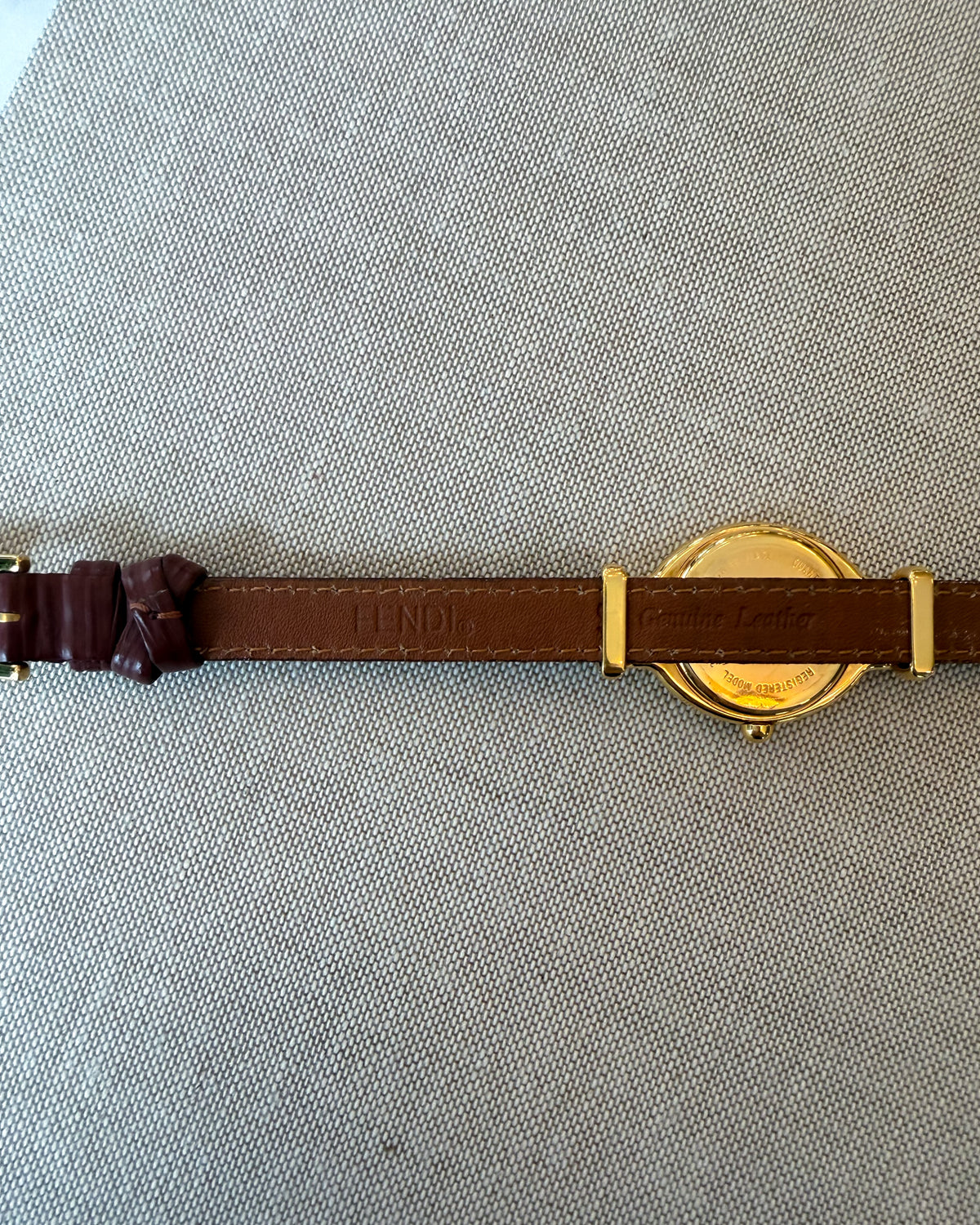Vintage Fendi Gold Tone Watch with Brown Leather Strap