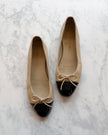 Chanel Champagne Metallic & Black Patent Cap-Toe Ballet Flats (37)