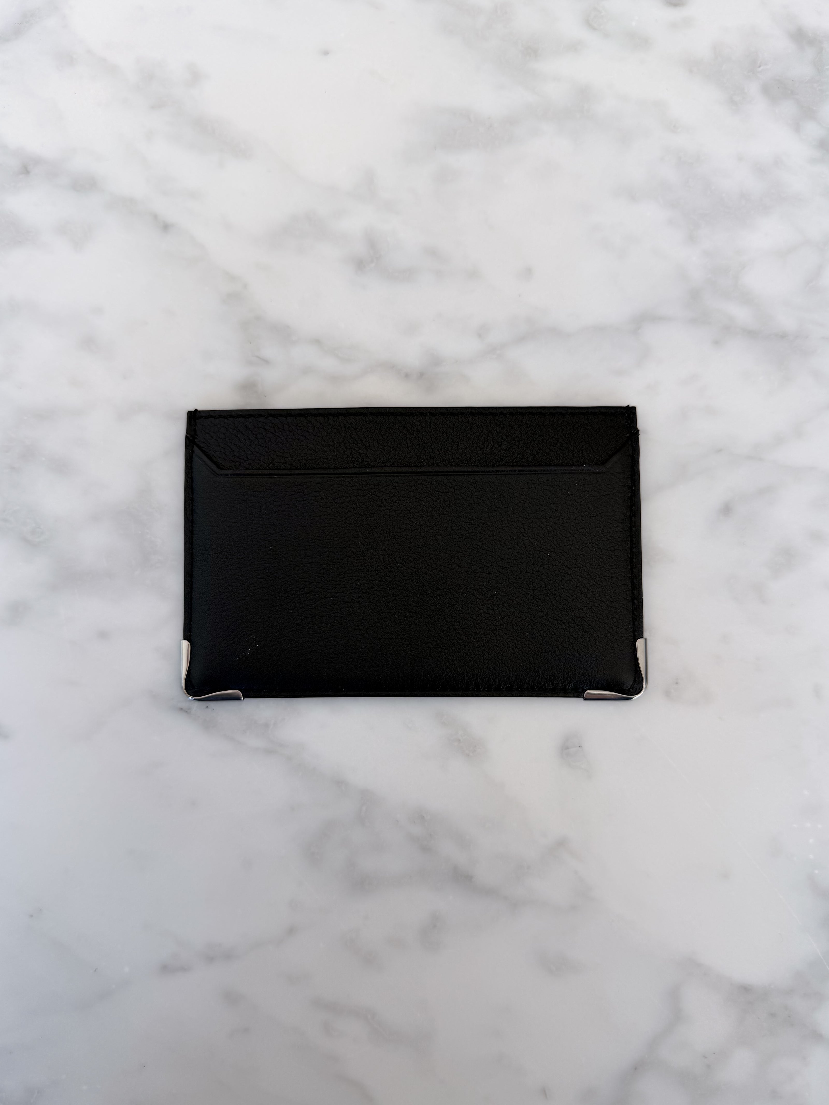 Cartier Black Leather Card Holder with Silver Hardware