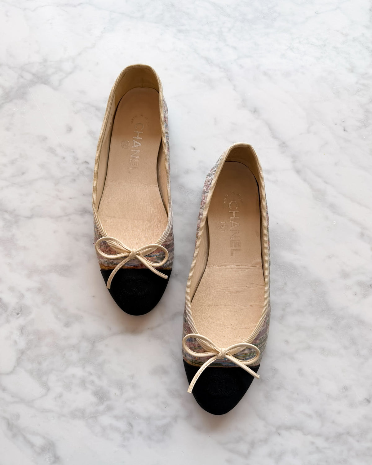 Chanel Multicolour Pastel Metallic Lurex & Black CC Ballet Flats (36) - VERY RARE