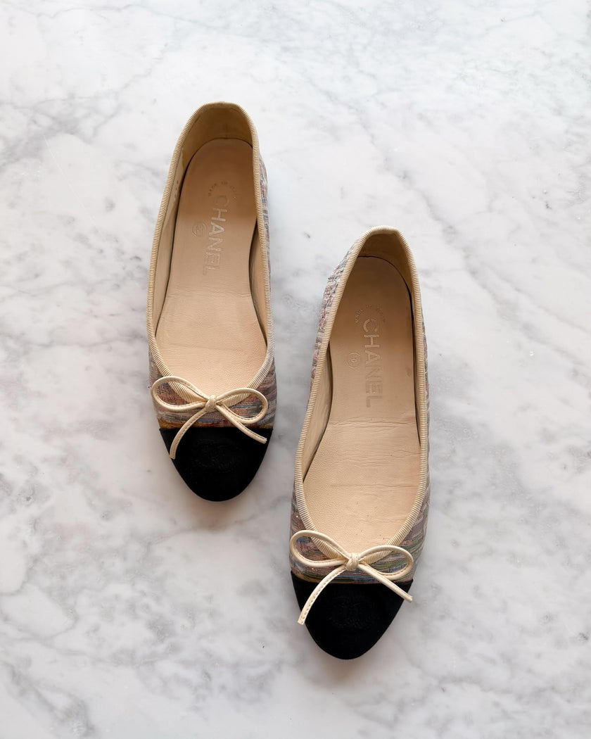 Chanel Multicolour Pastel Metallic Lurex & Black CC Ballet Flats (36) - VERY RARE