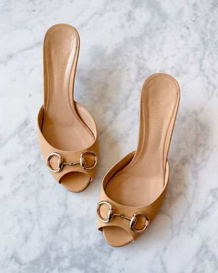 Gucci Horsebit Beige Leather Kitten Heels (37.5)