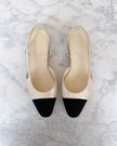 Chanel Pearl White & Black CC Cap Toe Slingbacks (36.5)