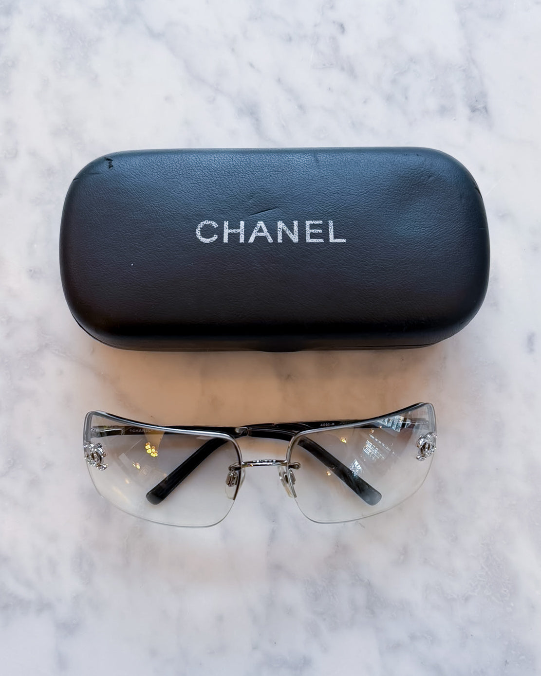Chanel Rimless Crystal Embellished Sunglasses with Silver Hardware