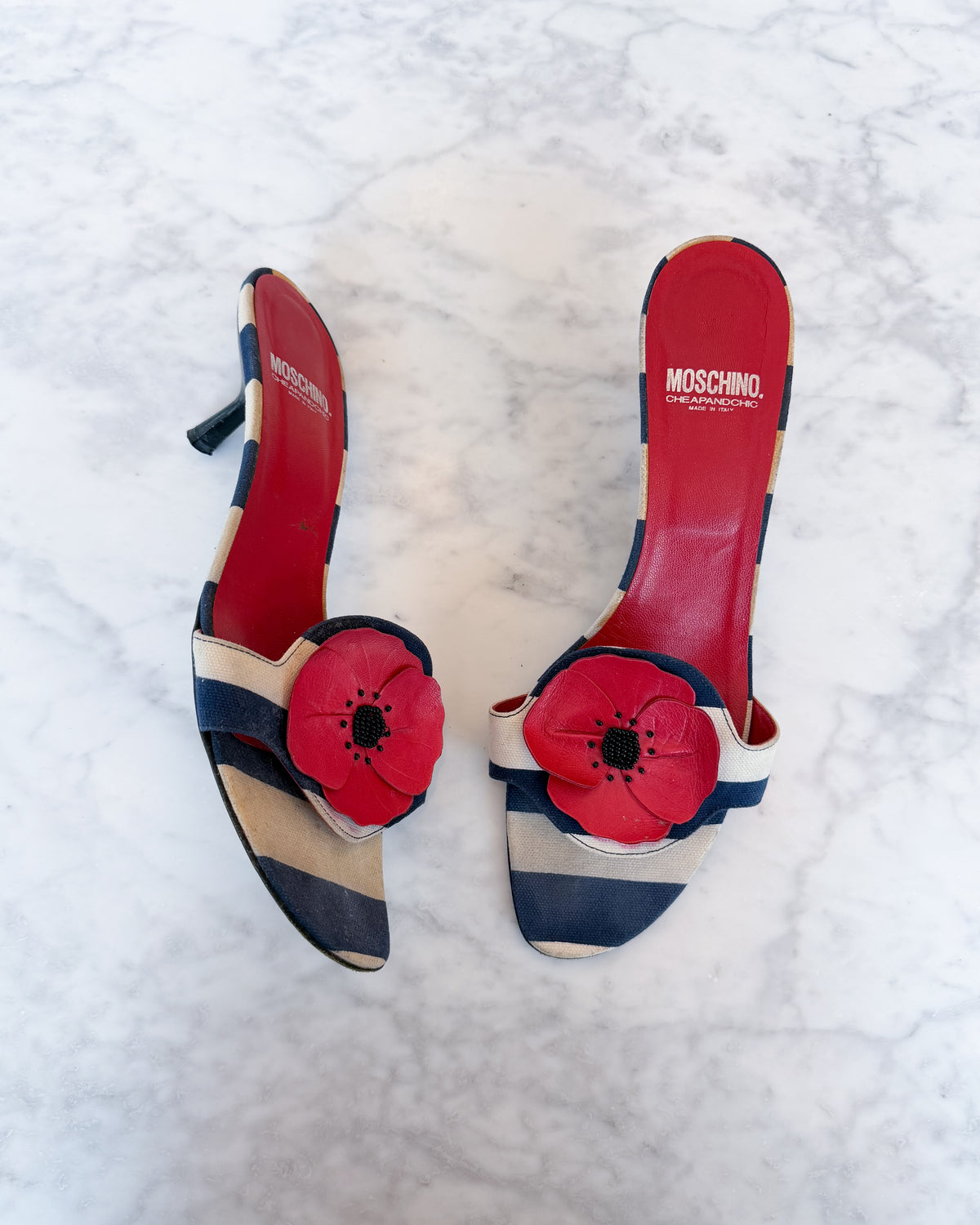 Moschino Striped Poppy Flower Mules (40.5)