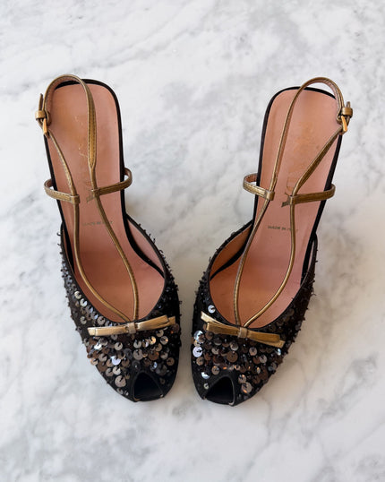 Prada Aubergine Sequin-Embellished Slingback Heels with Sculptural Heel (37)
