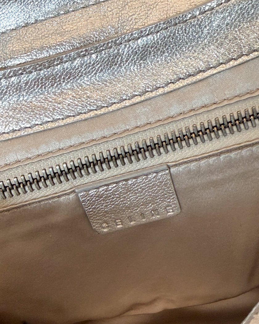 Celine Floral Suede Cream and Silver Shoulder Bag with Buckle