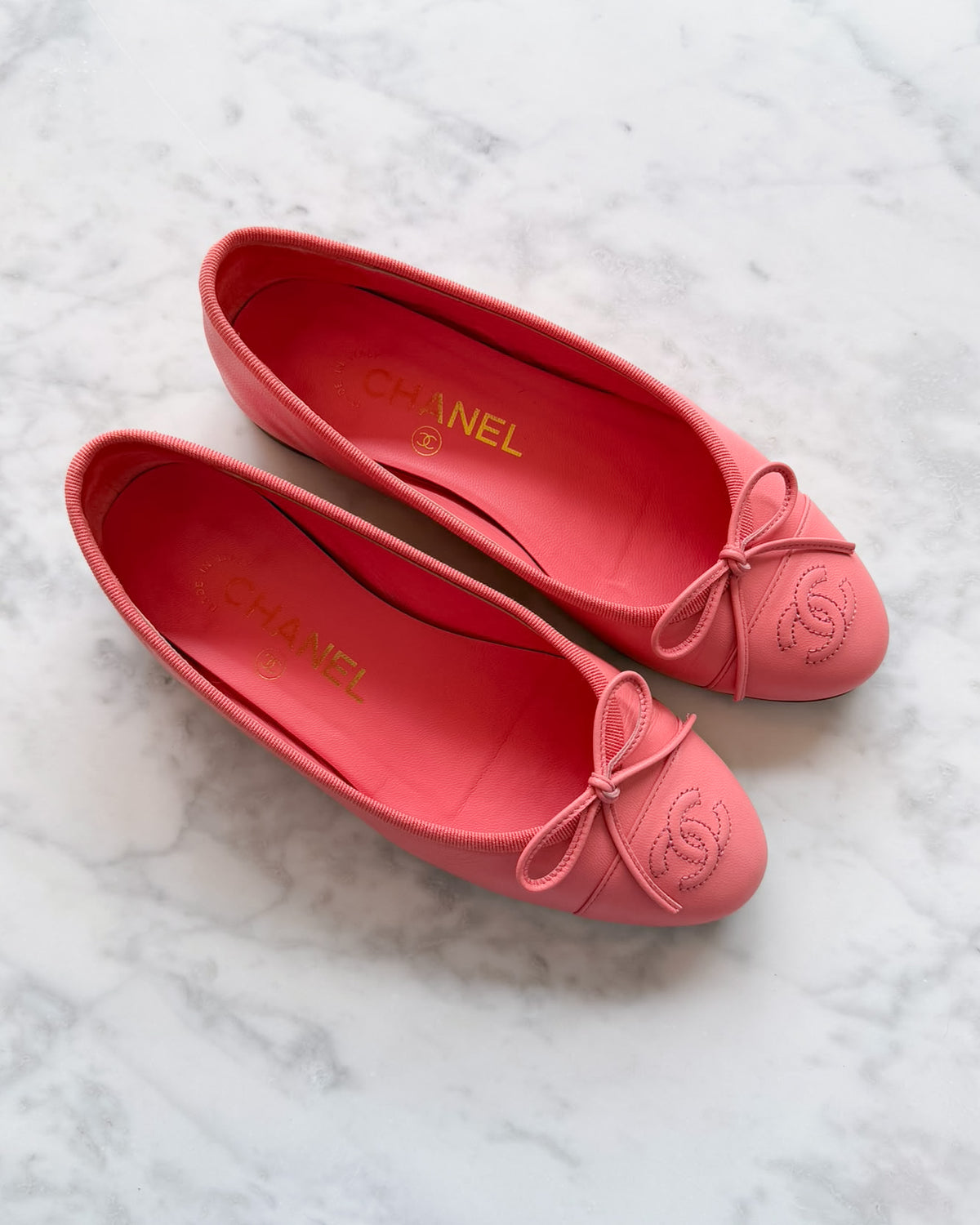 Chanel Raspberry Pink Leather CC Ballet Flats (34.5)