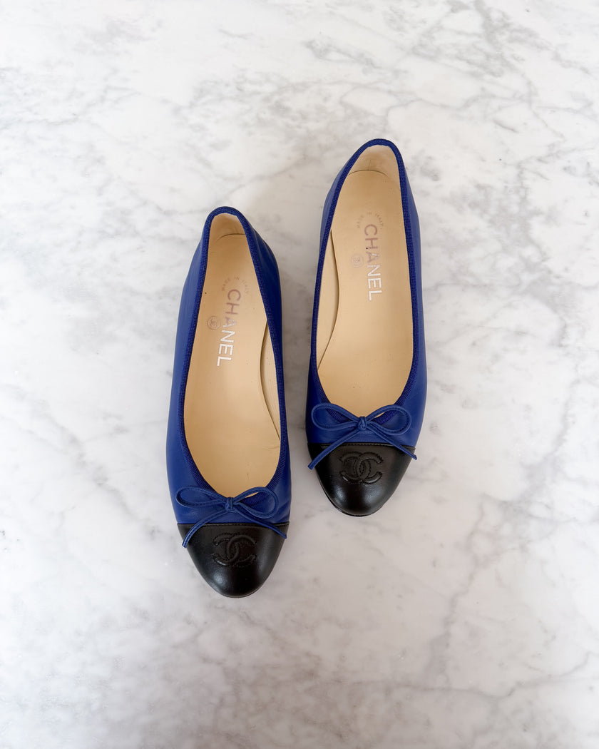 Chanel Electric Blue CC Cap Toe Ballet Flats (37.5)