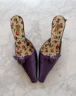 Prada 2000s Purple Satin Rose Print Mule Heels (36)