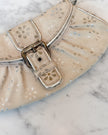 Celine Floral Suede Cream and Silver Shoulder Bag with Buckle