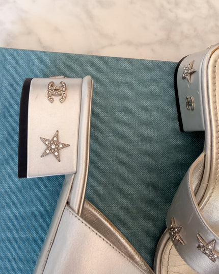Chanel Star Embellished Slide Sandals (37)