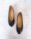 Chanel Black Leather Patent Cap Toe CC Ballet Flats (37.5)