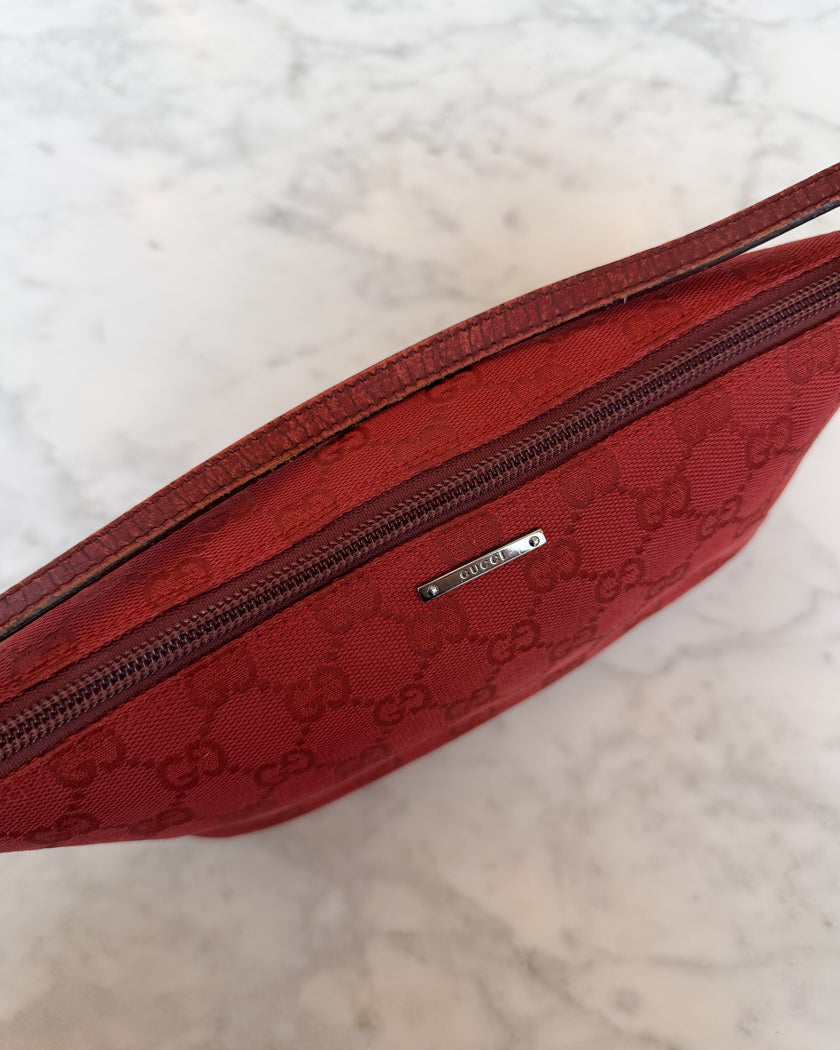 Gucci Red Boat Monogram Handbag with Red Handle